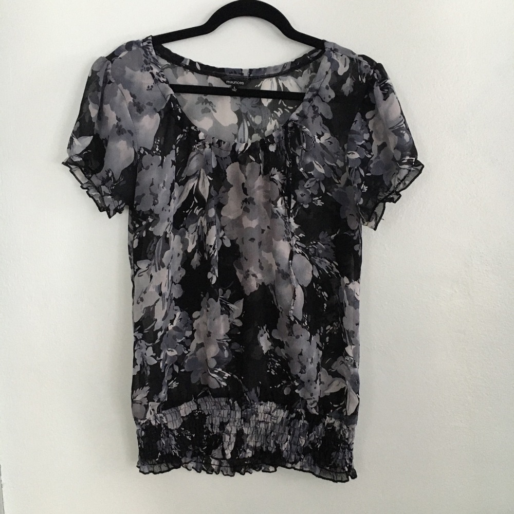 Black and White Floral Chiffon Top